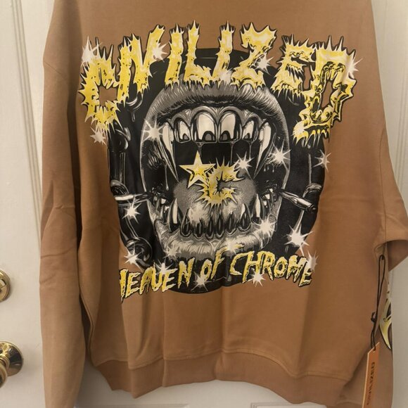 MENS Large CIVILIZED tan HEAVEN Of CHROME sweatshirt NEW! just dropped - Picture 2 of 3